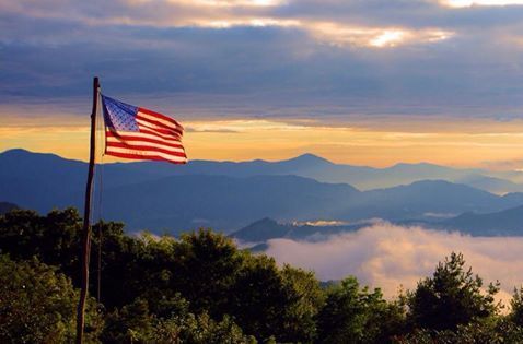 American flag in mountain 